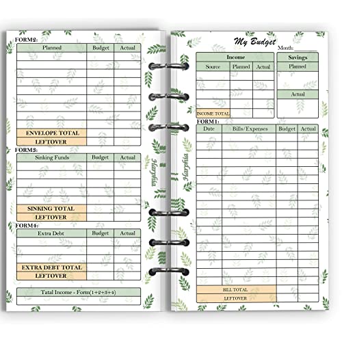 Harphia 6 Loch Budgetsystem Nachfüllbar Papier, 6-3/4" x 3-3/4", persönliche Größe, 2 Stück pro Packung für Budgetordner, Tagesplaner-Papiernachfüllungen (Budget Plan, A6) von Harphia