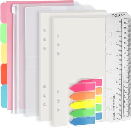 Harphia A5 6-Loch-Heftfüllsatz Wertpaket, 90 Blatt Papier mit Aufklebern und Trennern, Planer-Einsätze mit Heft-Taschen für A5 nachfüllbares Notizbuch - Blank Harphia A5 6-Loch-Heftfüllsatz Wertpaket, 90 Blatt Papier mit Aufklebern und Trennern, Planer-Einsätze mit Heft-Taschen für A5 nachfüllbares Notizbuch - Blank von Harphia