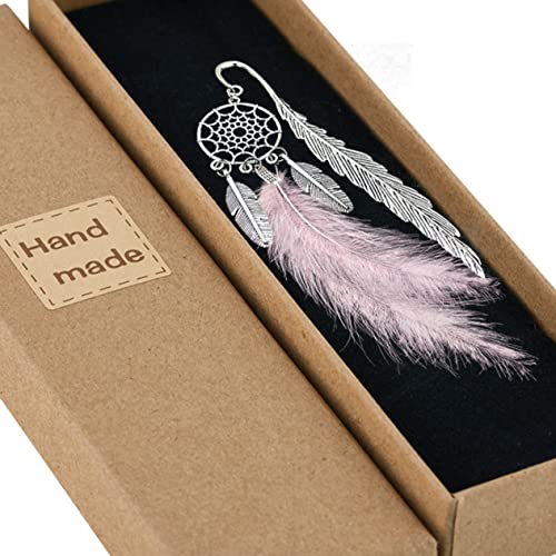 Harphia Feather Book Mark, Metal Dream Catcher Pages Seperator, Light Pink Feather, 1pcs per Set, with Gift Box per Pack, Perfect for Women, Student, Family, Book Lovers, Planner 010-Pink von Harphia