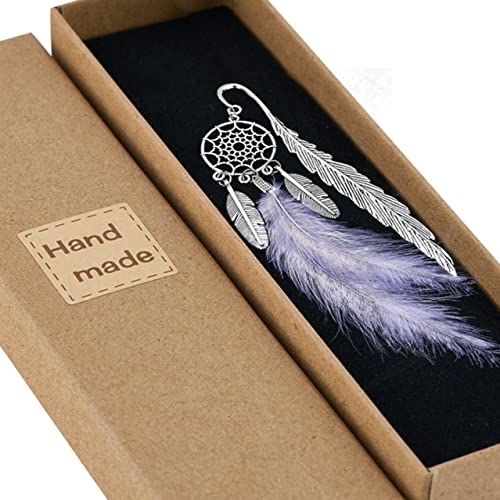 Harphia Feather Book Mark, Metal Dream Catcher Pages Seperator, Light Purple Feather, 1pcs per Set, with Gift Box per Pack, Perfect for Women, Student, Family, Book Lovers, Planner 010-purple von Harphia