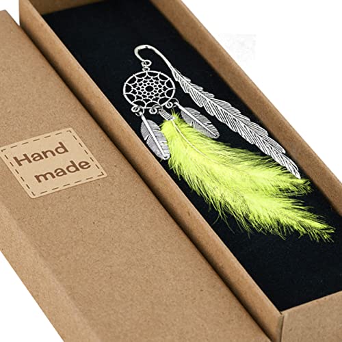 Harphia Feather Book Mark, Metal Dream Catcher Pages Seperator, Yellow Feather, 1pcs per Set, with Gift Box per Pack, Perfect for Women, Student, Family, Book Lovers, Planner 010-yellow von Harphia