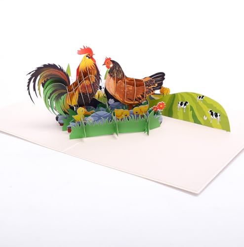 3D-Pop-Up-Karte mit Hahn/Huhn, handgefertigte Hühner-Karte, Genesungskarte, Dankeskarte, Glückwunschkarte, Land-Geburtstagskarte von Harrington Marley