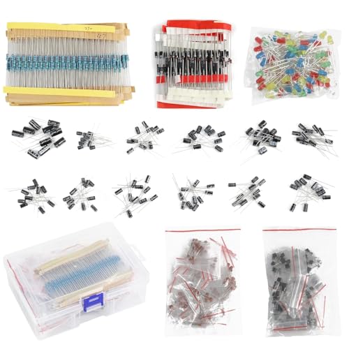 Harrisen 1400 Stück 6 Wert Elektronische Bauteile DIY Sortiment Kit, Elektrolytkondensatoren, LED-Dioden, gewöhnliche Dioden, Widerstände, keramische Kondensatoren, Arduino Transistor Komponenten von Harrisen