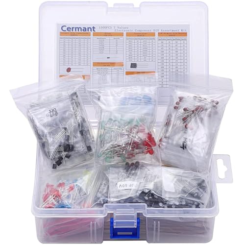 Harrisen 1500 Stück Elektronische Bauteile DIY Sortiment Kit, 3mm/5mm LED Leuchten, Keramikkondensatoren, Elektrolytkondensatoren, Transistoren, Diodentransistoren,Widerstände von Harrisen