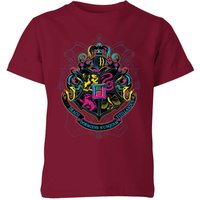 Harry Potter Hogwarts Neon Crest Kids' T-Shirt - Burgundy - 3-4 Jahre von Original Hero