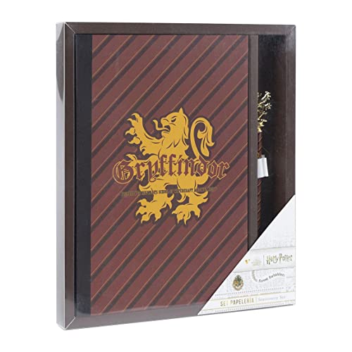 Harry Potter Notizbuch mit Kugelschreiber, Hogwarts Haus-Design, Gryffindor, Hufflepuff, Ravenclaw oder Slytherin (Rot) von Harry Potter