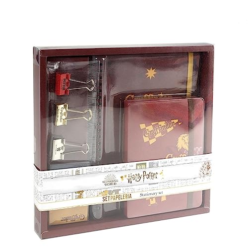 Harry Potter mehrteiliges Schreibset (Schreibbuch, Notiblock, Klebezettel, Binder Clips) Geschenkset (Rot) von Harry Potter