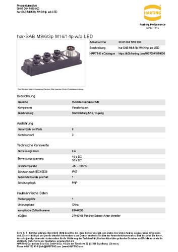 Harting 09 07 004 1010 000 09 07 004 1010 000 Sensor/Aktorbox passiv Multipolverteiler 1St. von Harting