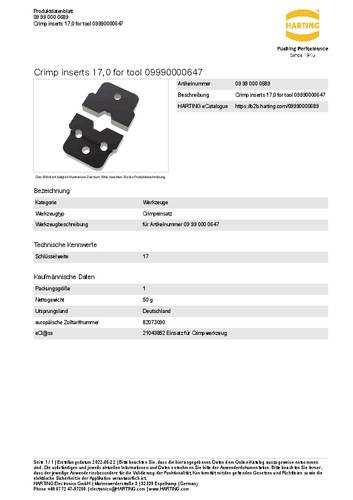 Harting 09 99 000 0689 09 99 000 0689 Crimpeinsatz von Harting