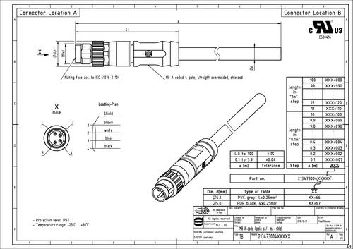 Harting 21 34 730 0466 010 Sensor-/Aktor-Steckverbinder, konfektioniert 1m 1St. von Harting