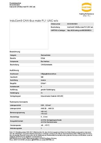 Harting 66 63 009 5024 Bus Interface Käfigzugfederanschluss - 1St. von Harting
