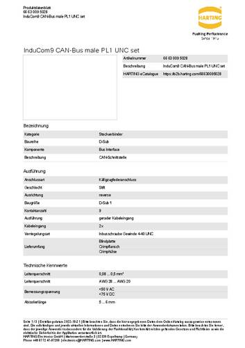 Harting 66 63 009 5028 Bus Interface Käfigzugfederanschluss - 1St. von Harting