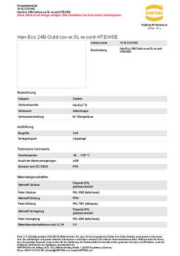 Harting Abdeckkappe 19 43 224 5442 Inhalt: 1St. von Harting