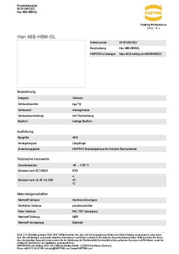 Harting Anbaugehäuse 09 30 048 0322 09 30 048 0322 1St. von Harting