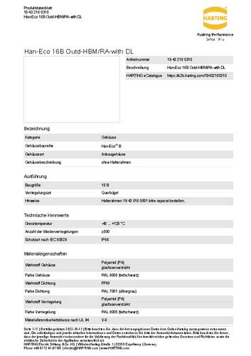 Harting Anbaugehäuse 19 43 216 0310 19 43 216 0310 1St. von Harting