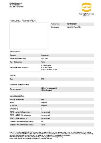 Harting Halterahmen 09 11 000 9959 Inhalt: 1St. von Harting