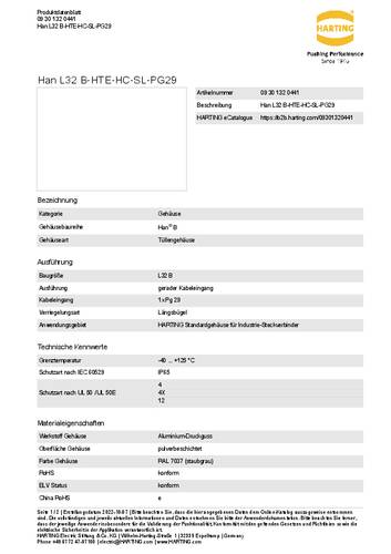 Harting Tüllengehäuse 09 30 132 0441 09 30 132 0441 1St. von Harting