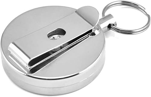 Ausziehbarer Ausweishalter, 50 mm Stahlspule, Schlüsselanhänger und Gürtelclip, silberfarben von Harts