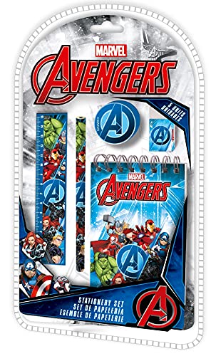 Kids Licensing KL84007, Schreibwarenset (5-teilig), Avengers, Das perfekte Schreibwaren-Set für jeden Avengers-Fan! Schreibwaren Set (5-tlg) - Bleistift, Lineal, Notizblock, Radiergummi, Anspitzer mehrfarbig von Disney