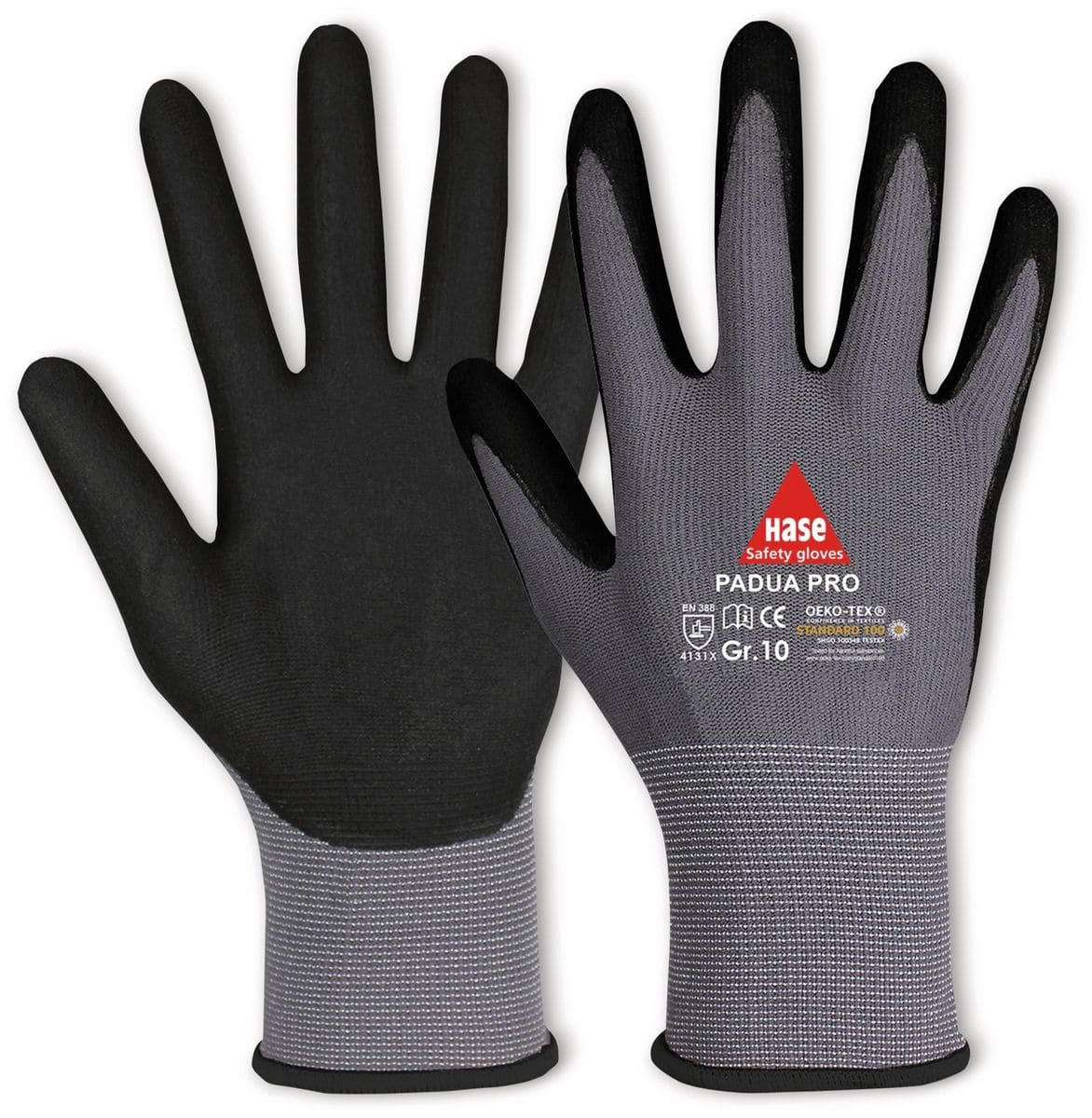 HASE SAFETY GLOVES Arbeitshandschuhe, Padua Pro, EN 388, EN 420, Größe 6, grau/schwarz von Hase Safety gloves