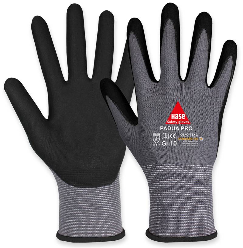 HASE SAFETY GLOVES Arbeitshandschuhe, Padua Pro, EN388, EN 420, grau/schwarz, Größe 10 von Hase Safety gloves