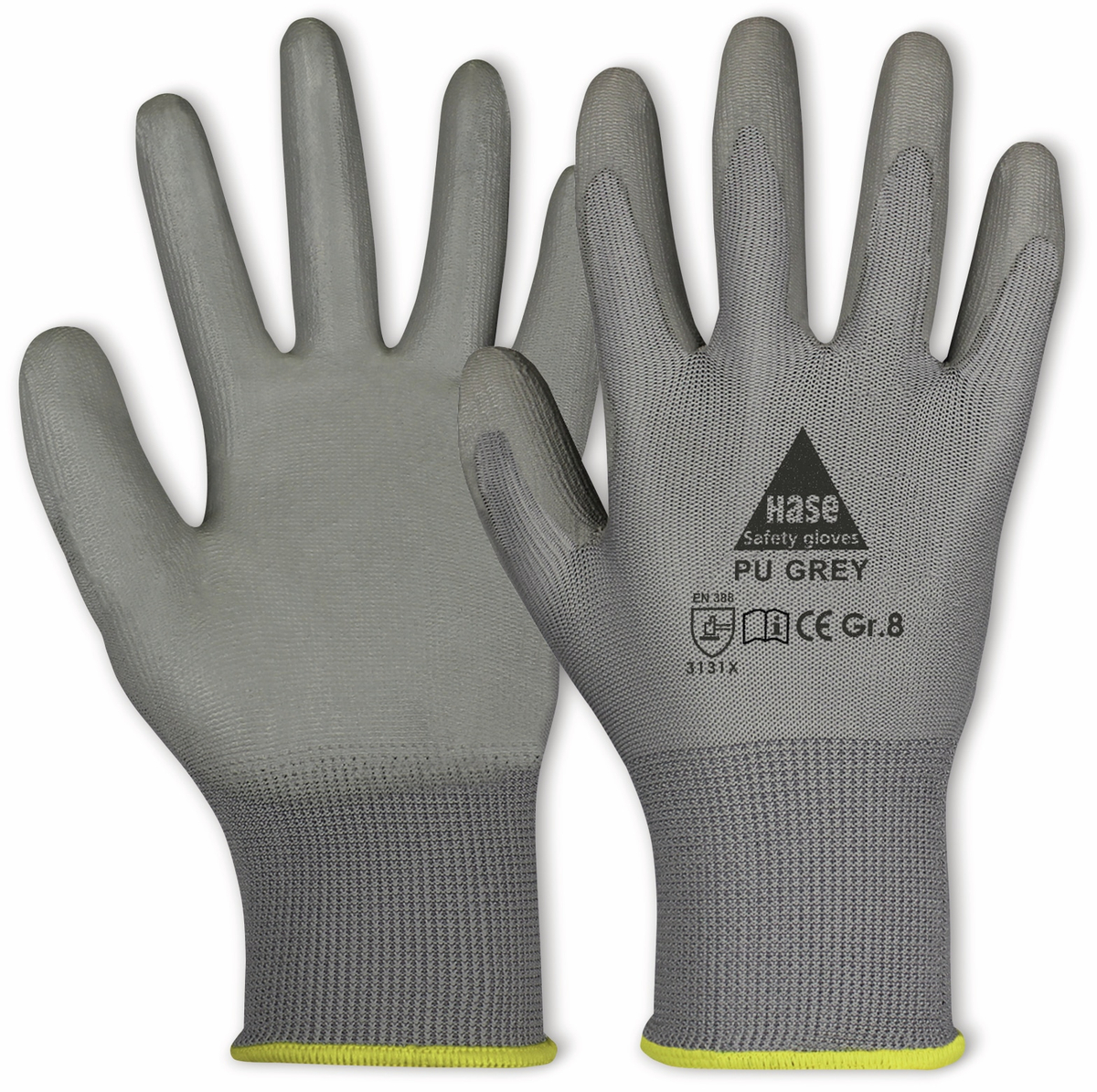 HASE SAFETY GLOVES Arbeitshandschuhe PU, PU grey, EN 388, EN 420, grau, Größe 6 von Hase Safety gloves
