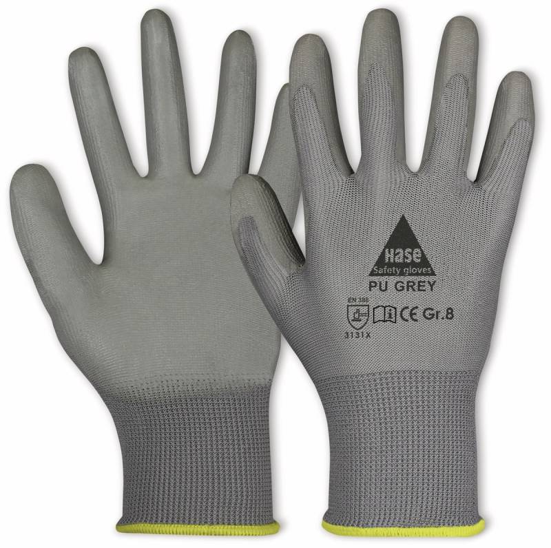 HASE SAFETY GLOVES Arbeitshandschuhe PU, PU grey, EN 388, EN 420, grau, Größe 8 von Hase Safety gloves