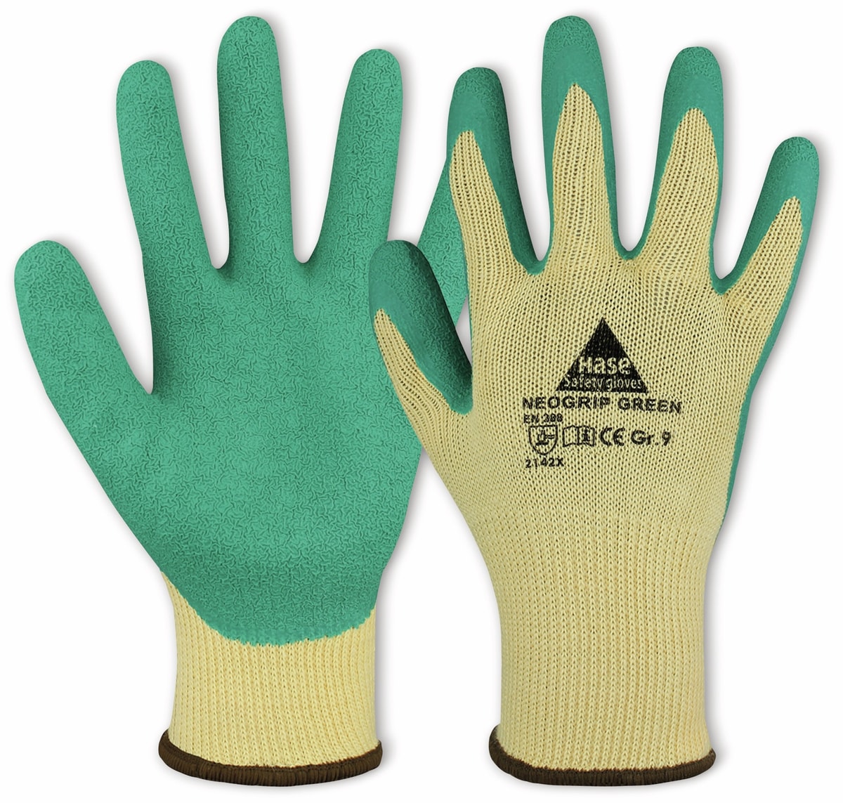 HASE SAFETY GLOVES Latex-Arbeitshandschuh, Neogrip Green, EN 388, EN 420, beige/grün, Größe 7 von Hase Safety gloves