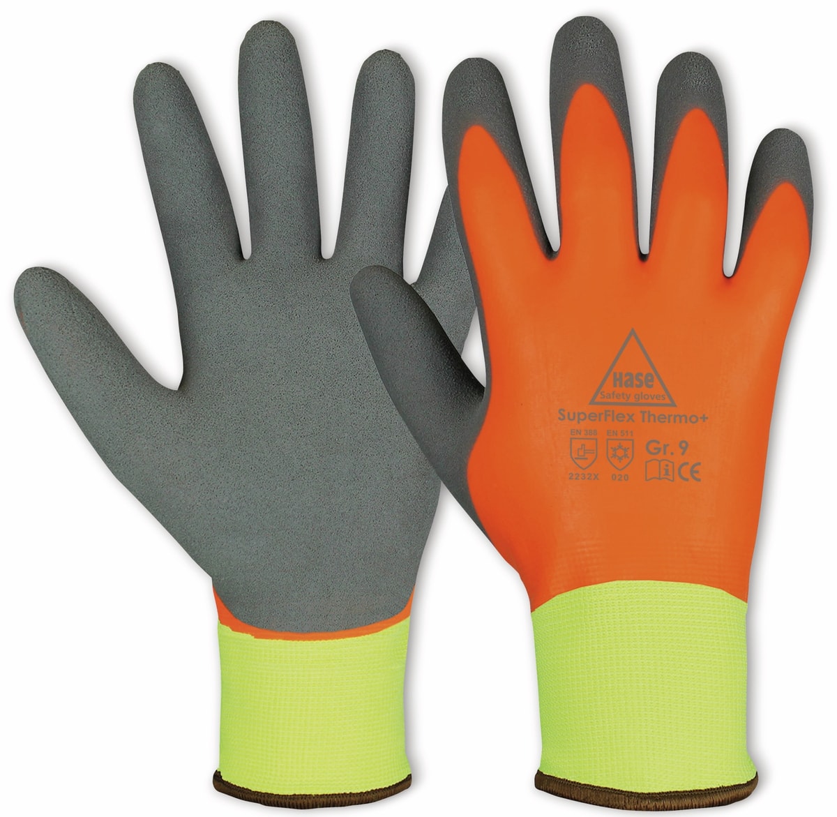 HASE SAFETY GLOVES Latex-Arbeitshandschuh Winter, neongelb/orange/grau, Gr 9 von Hase Safety gloves