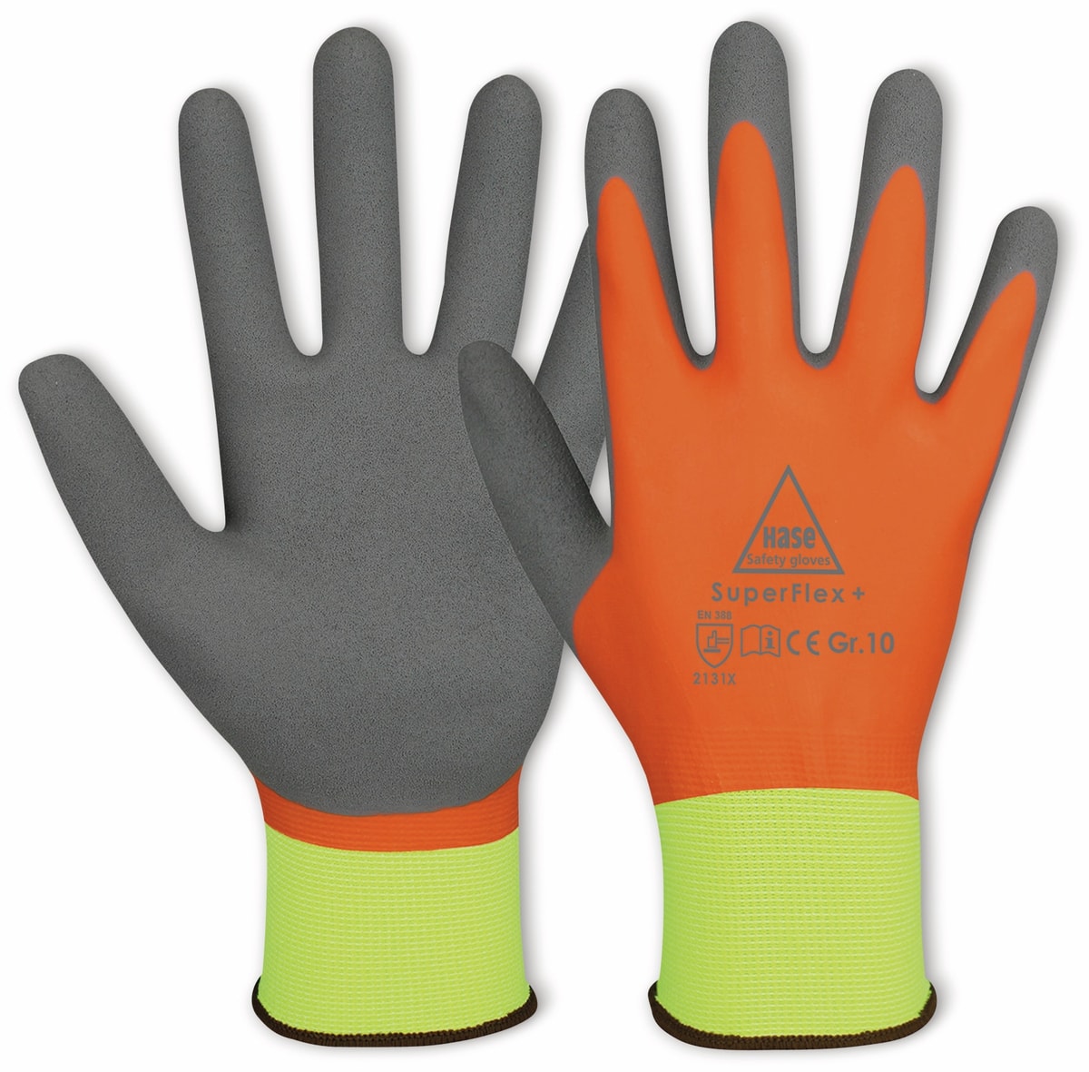 HASE SAFETY GLOVES Latex-Arbeitshandschuhe, Superflex+, EN 388, EN 420, neongeld/orange, Größe 7 von Hase Safety gloves