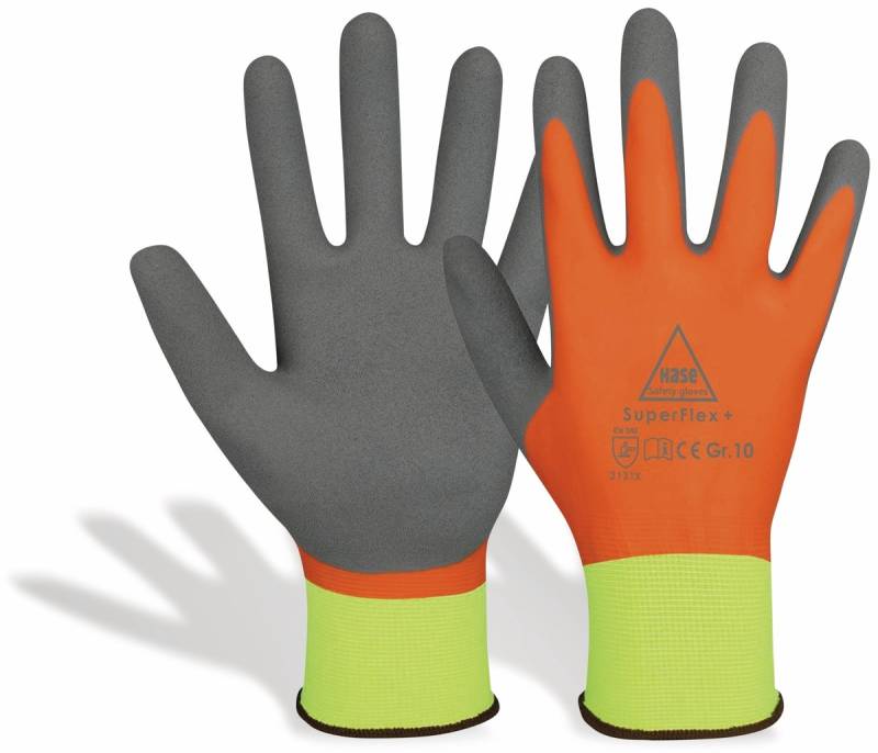 HASE SAFETY GLOVES Latex-Arbeitshandschuhe SuperFlex+, EN388, EN 420, neongelb/orange, Größe 10 von Hase Safety gloves
