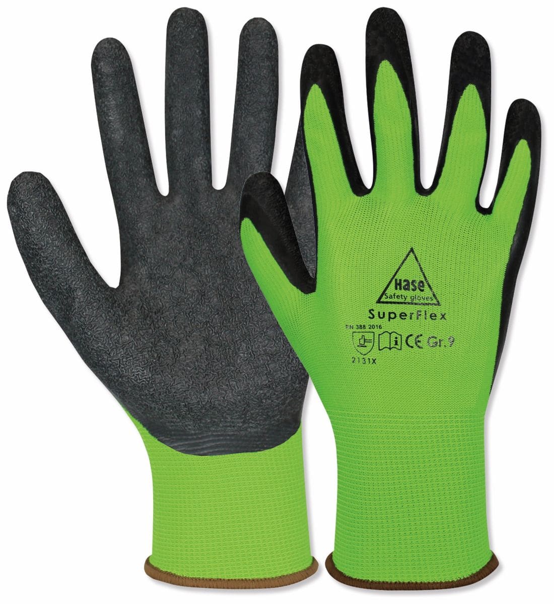 HASE SAFETY GLOVES Latex-Arbeitshandschuhe SuperFlex, EN388, EN 420, Größe 9, grün von Hase Safety gloves