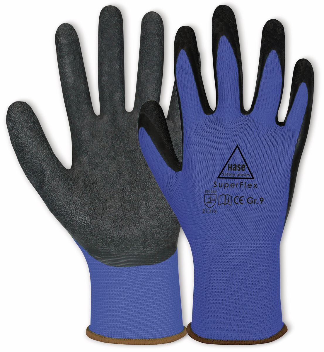 HASE SAFETY GLOVES Latex-Arbeitshandschuhe Superflex, EN 388, EN 420, Größe 10, blau/schwarz von Hase Safety gloves