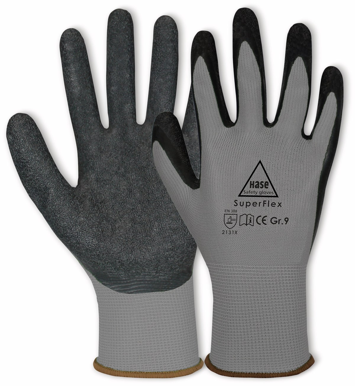 HASE SAFETY GLOVES Latex-Arbeitshandschuhe Superflex, EN 388, EN 420, Größe 6, grau/schwarz von Hase Safety gloves