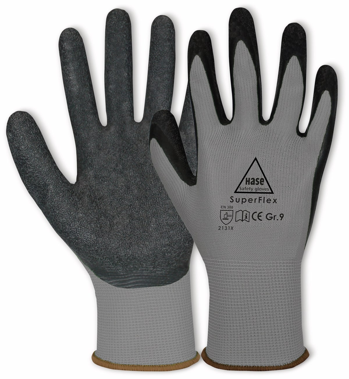 HASE SAFETY GLOVES Latex-Arbeitshandschuhe Superflex, EN 388, EN 420, Größe 7, grau/schwarz von Hase Safety gloves