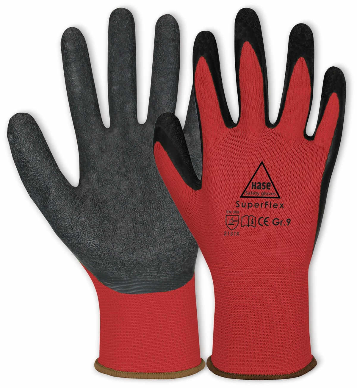 HASE SAFETY GLOVES Latex-Arbeitshandschuhe Superflex, EN 388, EN 420, Größe 9, rot/schwarz von Hase Safety gloves
