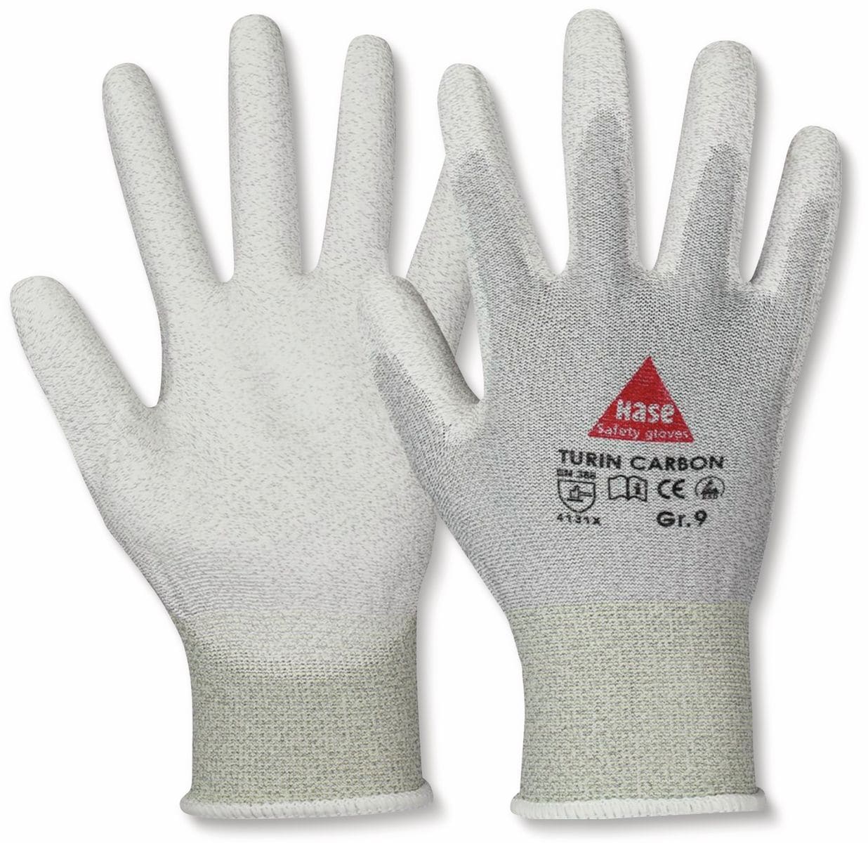 HASE SAFETY GLOVES Montagehandschuhe, TURIN CARBON, EN388, EN 420, antistatisch, grau/weiß, Größe 9 von Hase Safety gloves