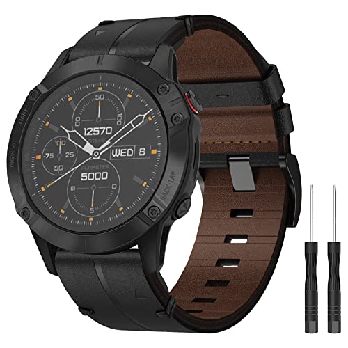 Kompatibel mit Garmin Fenix 6X Armband, 26mm Echte Leder Ersatzarmband Quick-Fit Uhrenarmband für Garmin Fenix 5X/5X Plus/6X/6X Pro/7X/7X Pro/Fenix 8 51mm, Fenix 3/3 HR/Descente MK1/MK2/MK3, Epix Pro Kompatibel mit Garmin Fenix 6X Armband, 26mm Echte Leder Ersatzarmband Quick-Fit Uhrenarmband für Garmin Fenix 5X/5X Plus/6X/6X Pro/7X/7X Pro/Fenix 8 51mm, Fenix 3/3 HR/Descente MK1/MK2/MK3, Epix Pro von Hatolove