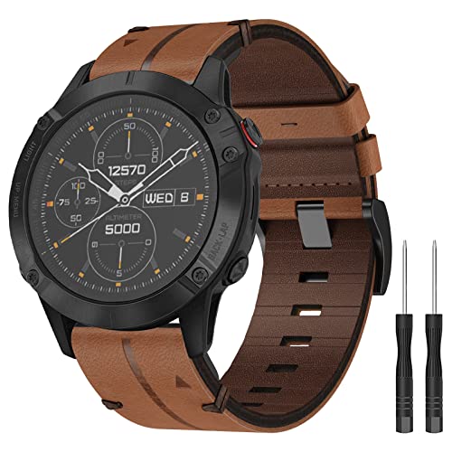 Kompatibel mit Garmin Fenix 6X Armband, 26mm Echte Leder Ersatzarmband Quick-Fit Uhrenarmband für Garmin Fenix 5X/5X Plus/6X/6X Pro/7X/7X Pro/Fenix 8 51mm, Fenix 3/3 HR/Descente MK1/MK2/MK3, Epix Pro von Hatolove