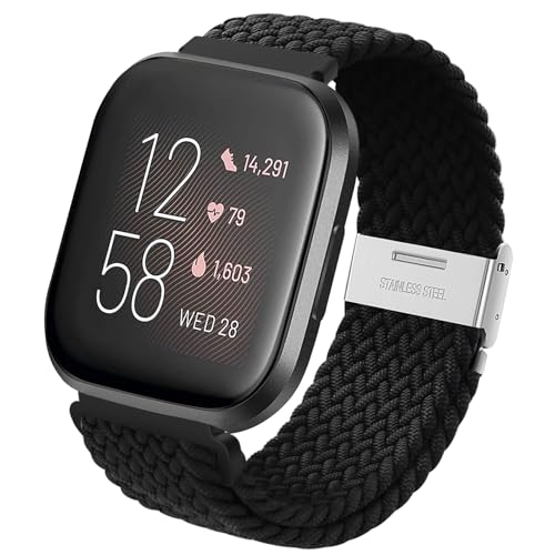 Nylon Armband für Fitbit Versa 2, Geflochtenes Schlaufenarmband Elastisches Sportarmband Nylon Solo Loop Uhrenarmband für Fitbit Versa 2, Fitbit Versa, Fitbit Versa Lite, Versa SE für Damen Herren von Hatolove
