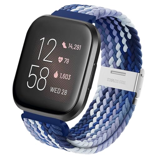 Nylon Armband für Fitbit Versa 2, Geflochtenes Schlaufenarmband Elastisches Sportarmband Nylon Solo Loop Uhrenarmband für Fitbit Versa 2, Fitbit Versa, Fitbit Versa Lite, Versa SE für Damen Herren von Hatolove