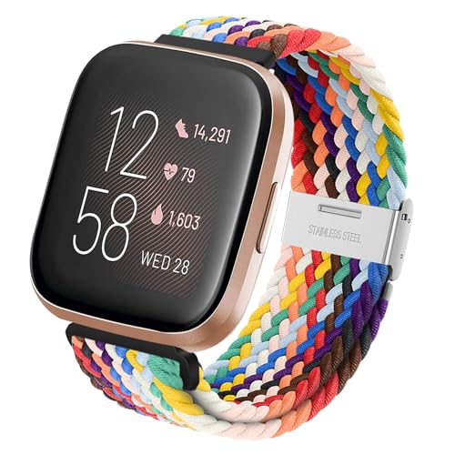 Nylon Armband für Fitbit Versa 2, Geflochtenes Schlaufenarmband Elastisches Sportarmband Nylon Solo Loop Uhrenarmband für Fitbit Versa 2, Fitbit Versa, Fitbit Versa Lite, Versa SE für Damen Herren von Hatolove