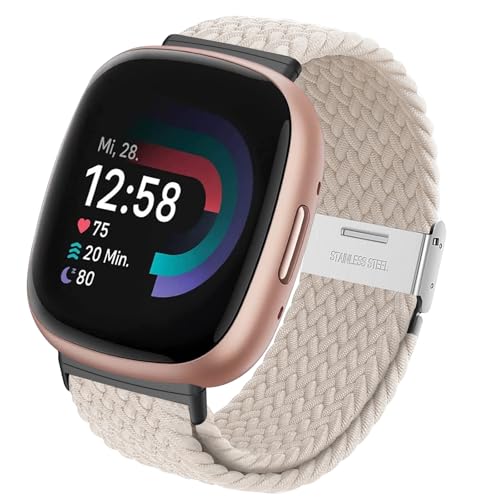 Kompatibel mit Fitbit Versa 4 Armband, Verstellbar Geflochtener Elastischer Nylon Solo Loop Uhrenarmband für Fitbit Versa 3, Fitbit Versa 4, Fitbit Sense 2, Fitbit Sense für Damen/Herren,Multi Farben von Hatolove