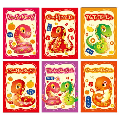 Briefumschläge für das neue Jahr, Rötungen, vietnamesische Schlangenjahr, multifunktional, chinesische Tierkreiszeichen, Geldpapiertüte, 6 Stück von Hattba