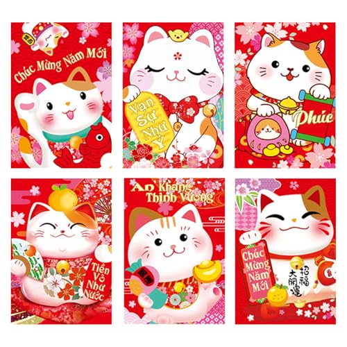 Briefumschläge für das neue Jahr, Rötungen, vietnamesische Schlangenjahr, multifunktional, chinesische Tierkreiszeichen, Geldpapiertüte, 6 Stück von Hattba