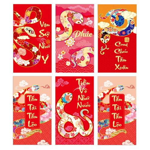 Briefumschläge für das neue Jahr, Rötungen, vietnamesische Schlangenjahr, multifunktional, chinesische Tierkreiszeichen, Geldpapiertüte, 6 Stück Briefumschläge für das neue Jahr, Rötungen, vietnamesische Schlangenjahr, multifunktional, chinesische Tierkreiszeichen, Geldpapiertüte, 6 Stück von Hattba