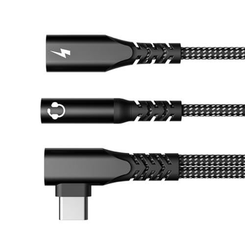 Hattba 90 Grad PD60W Schnellladeadapter Typ C auf 3,5 mm Soundadapter mit geflochtener Nylon-Außenseite für Telefone von Hattba