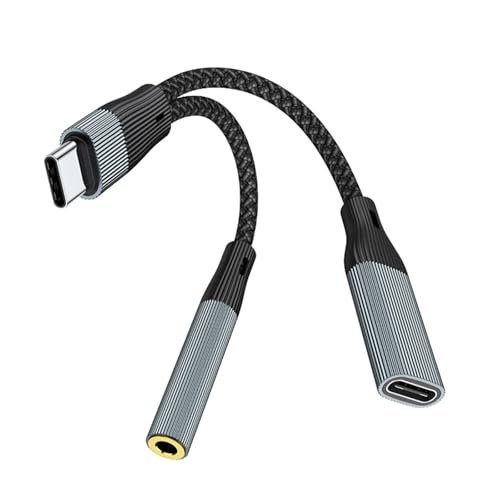Hattba USB-C-auf-3,5-mm-Kopfhörer- und Ladeadapter, Hi-Fi-Sound für Typ-C-Geräte, Multifunktions-Dongle-Draht, 14 cm Hattba USB-C-auf-3,5-mm-Kopfhörer- und Ladeadapter, Hi-Fi-Sound für Typ-C-Geräte, Multifunktions-Dongle-Draht, 14 cm von Hattba