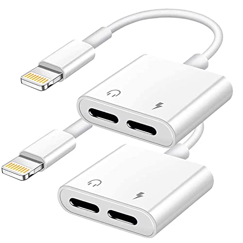 Apple MFi-zertifizierter 2-in-1-Dual-Lightning-AUX-Ladeadapter, iPhone-Kopfhörer-Splitter für iPhone 13 12 11 XS XR X 8 7 6, unterstützt Audio+Lade+Anruf+Musik-Lautstärkeregler – 2 Stück von Hatuge