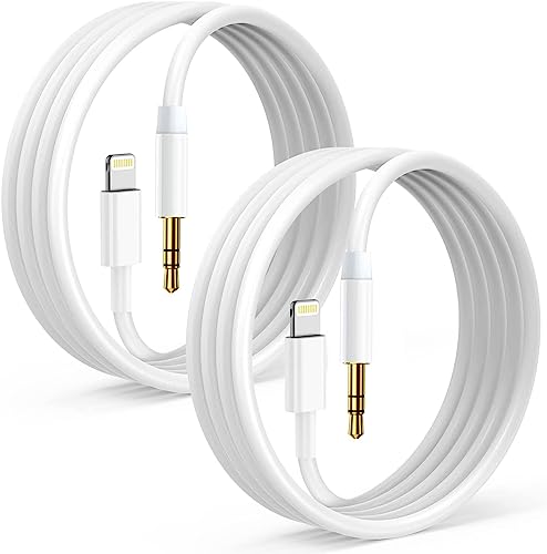 Hatuge Lightning auf 3,5 mm Aux-Kabel, MFi-zertifizierte Kopfhörer-Audio-Klinkenstecker, kompatibel mit iPhone 14 13, 12, 11, XS, XR, X, SE, 8, 7, 6, 5, iPad auf Autoradio, Lautsprecher (weiß) von Hatuge